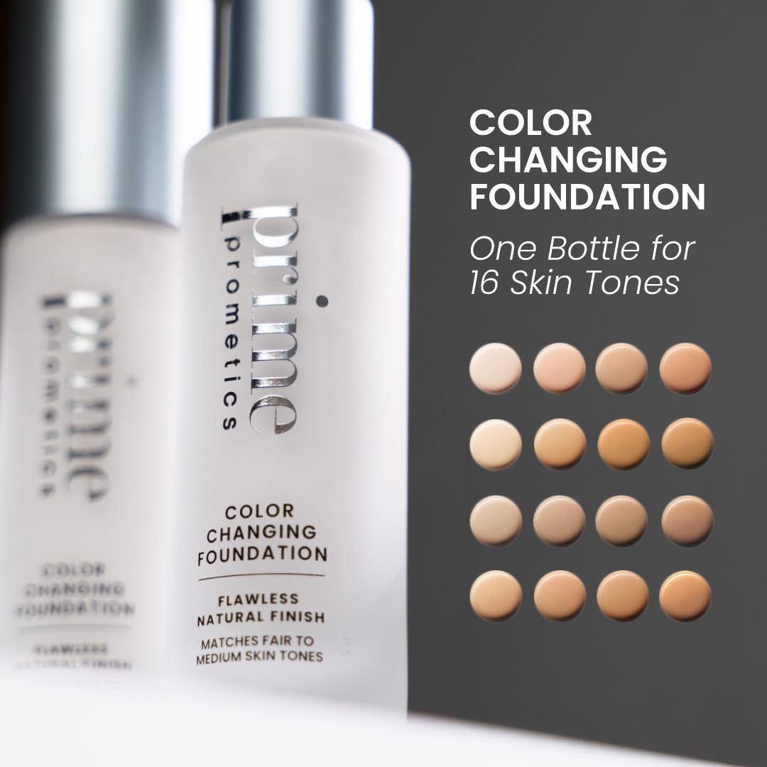 HotPrime Prometics Color Changing Foundation for Mature Women – Instantly Adapts to Your Skin Tone – Buildable Light-to-Medium Coverage – 12-Hour Wear – Natural Dewy Finish – Hypoallergenic