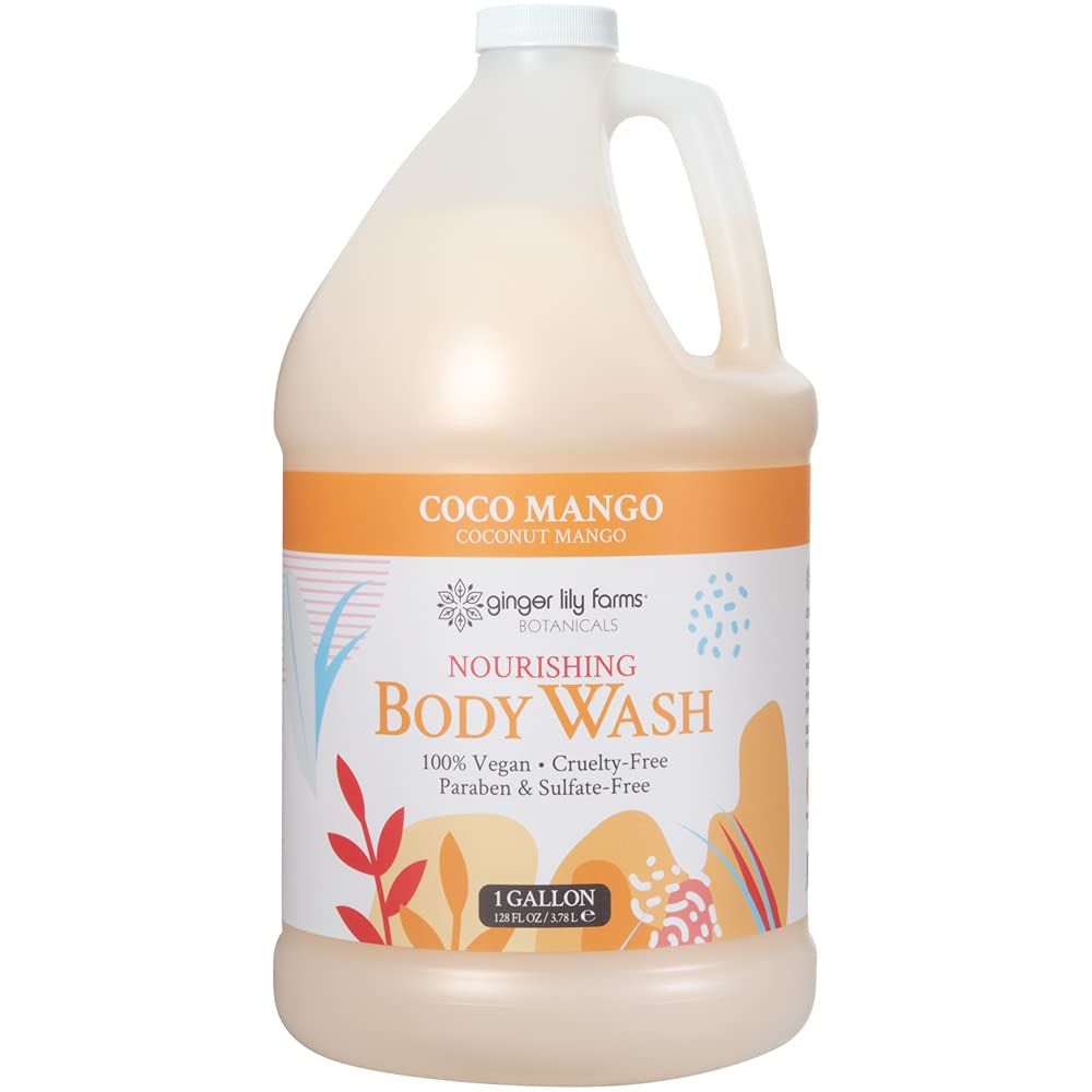 HotGinger Lily Farms Botanicals Nourishing Body Wash, Island Tranquility, 100% Vegan & Cruelty-Free, Green Tea Lemongrass Scent, 1 Gallon Refill (128 fl. oz.)