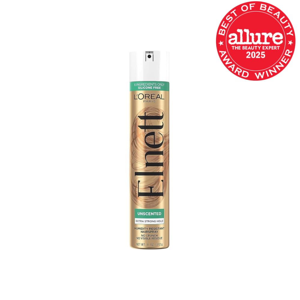 HotL'Oreal Paris Elnett Unscented Hairspray, up to 72-Hour Extra Strong Hold Formula with Humidity Resistant Frizz Control, Hairspray with Soft, Brushable Finish, 11 oz | (Packaging May Vary)