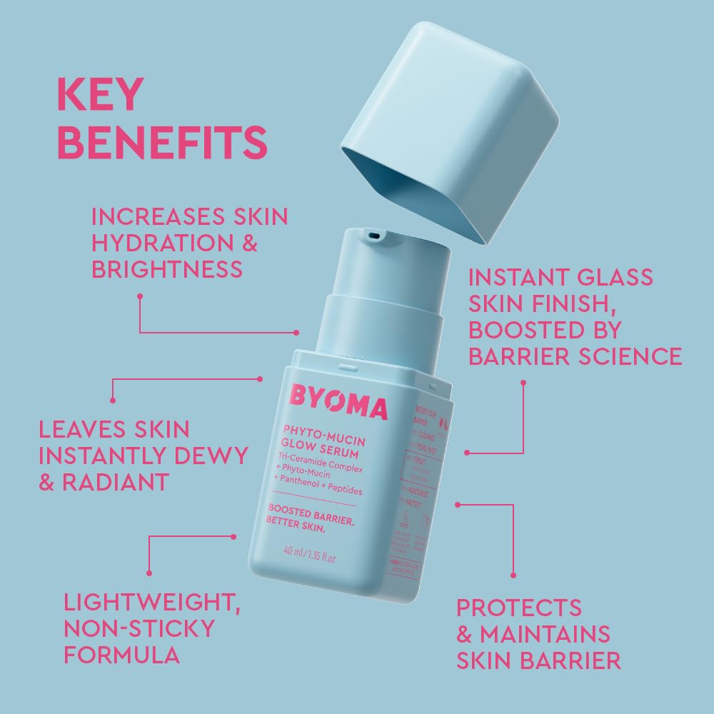 HotBYOMA Phyto-Mucin Glow Serum - Mucin Face Serum for Glass Skin - Plumps, Primes + Hydrates - Flawless Primer and Makeup Base - Strengthens Skin Barrier - 1.35 fl.oz