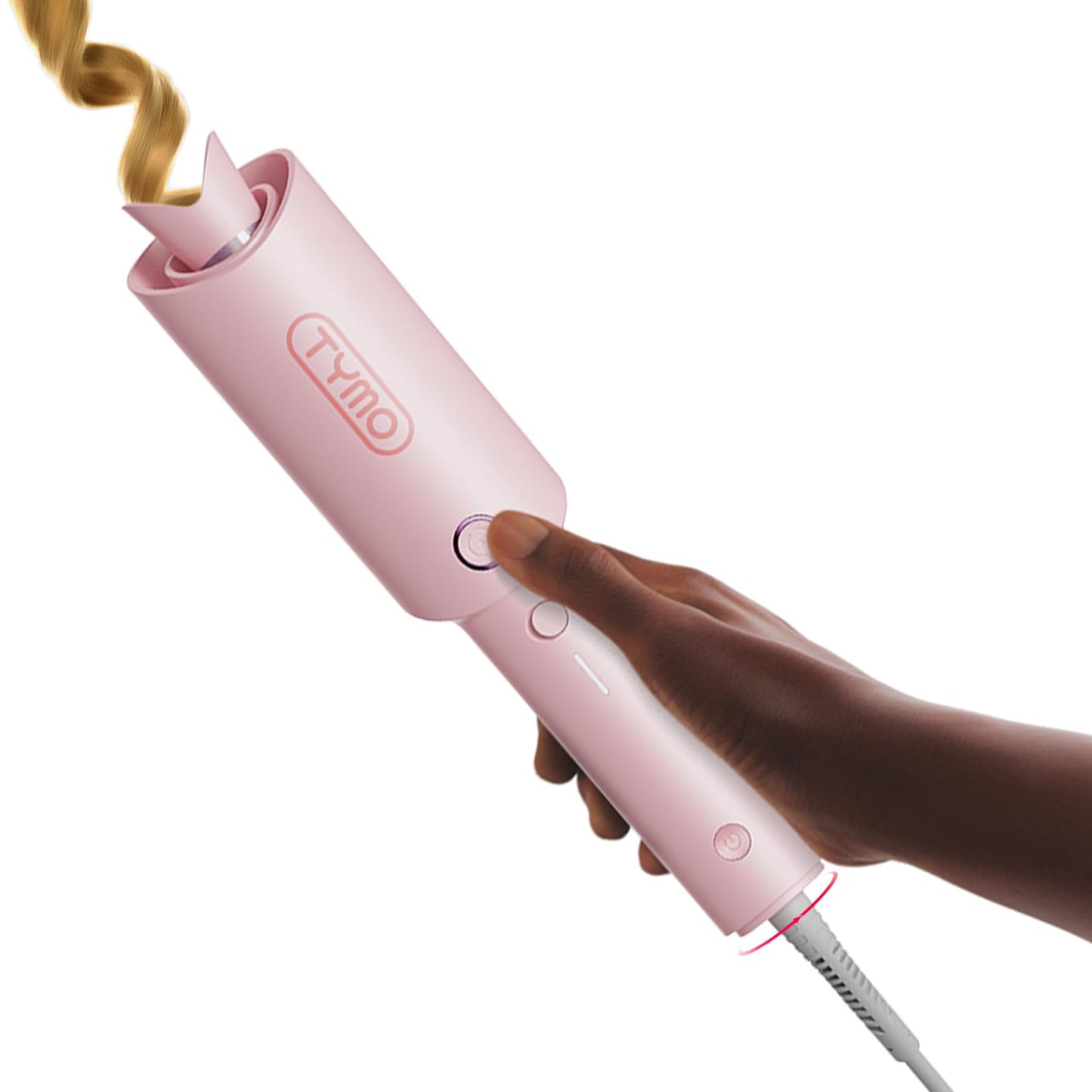 HotTYMO Automatic Rotating Curling Iron - TYMO CURLPRO Beach Waves Curling Wand, Portable Hair Curler, 500 Million Ionic, Dual Voltage & Lightweight for Travel, Ceramic Coating, 1 Inch, Pink