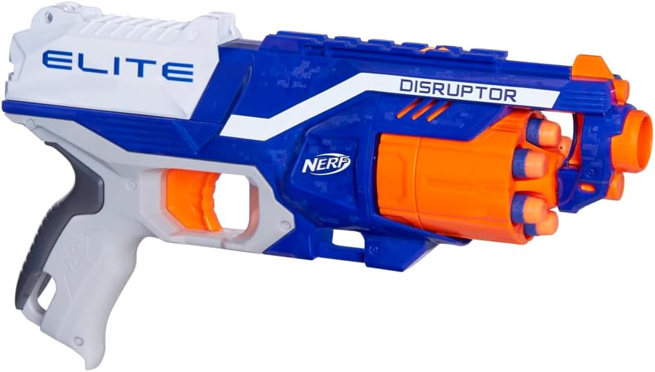 HotNERF Disruptor Elite Blaster - 6-Dart Rotating Drum, Slam Fire, Includes 6 Official Nerf Elite Darts - for Kids, Teens, Adults (Amazon Exclusive)