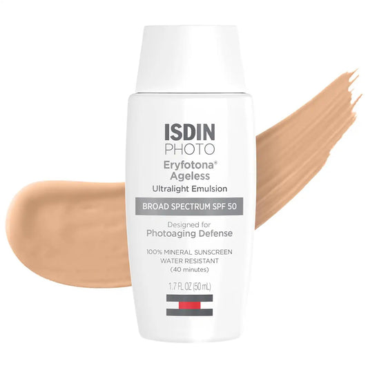 HotISDIN Eryfotona Ageless Tinted Mineral Face Sunscreen SPF 50, Zinc Oxide | Anti-Aging, 100% Mineral UV Filters, Ultralight Emulsion, Suitable for Sensitive Skin, Dermatologist Recommended