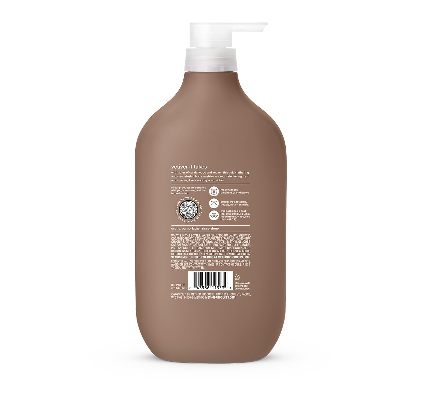 HotMethod Men Body Wash, Sandalwood and Vetiver, Paraben and Phthalate Free, Quick-Lathering Cleansers, Cruelty Free, 28 oz