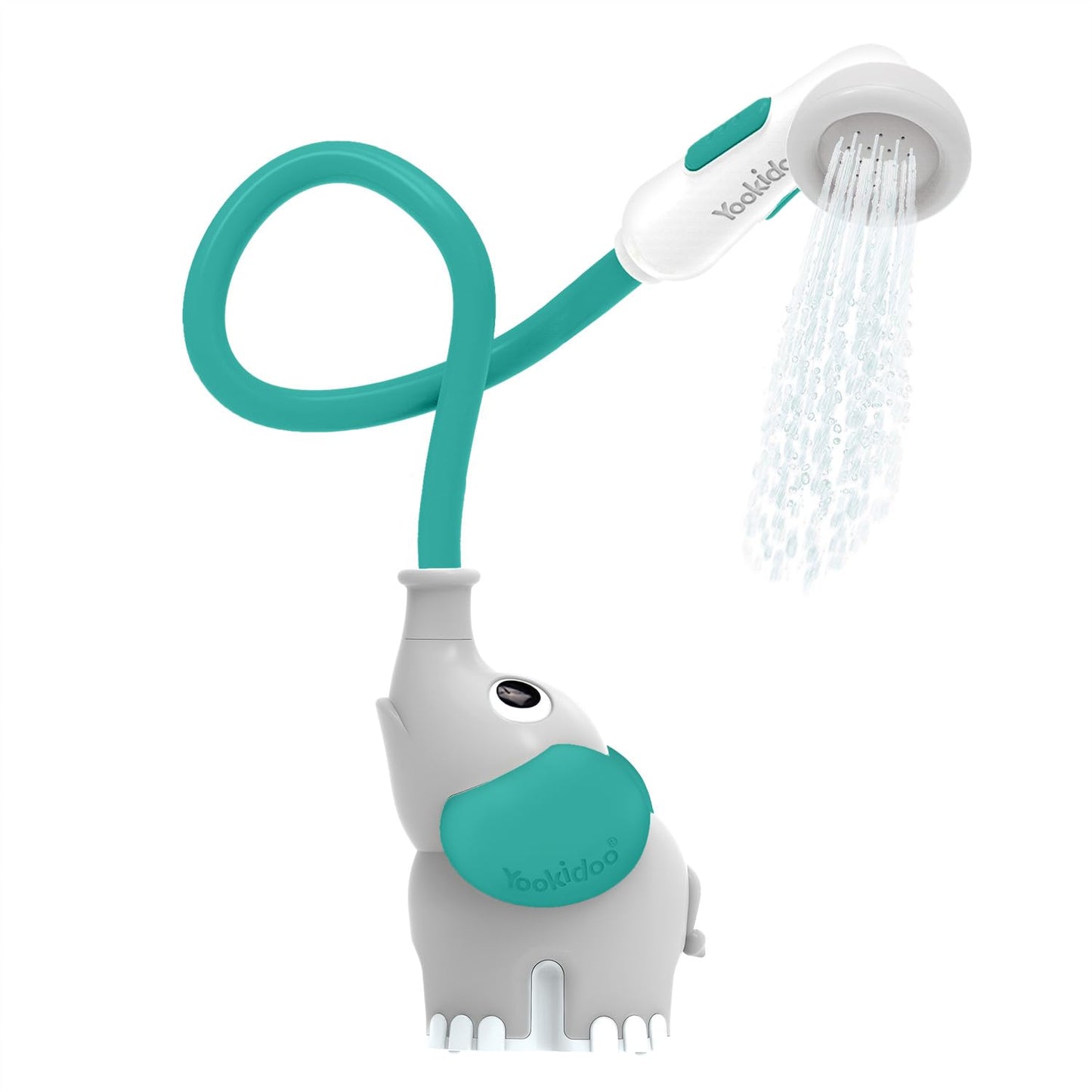 HotYookidoo Baby Bath Shower Head - Elephant Water Pump and Trunk Spout Sprayer - One Handed Flow Control for Newborn Babies in Tub Or Sink (Turquoise)