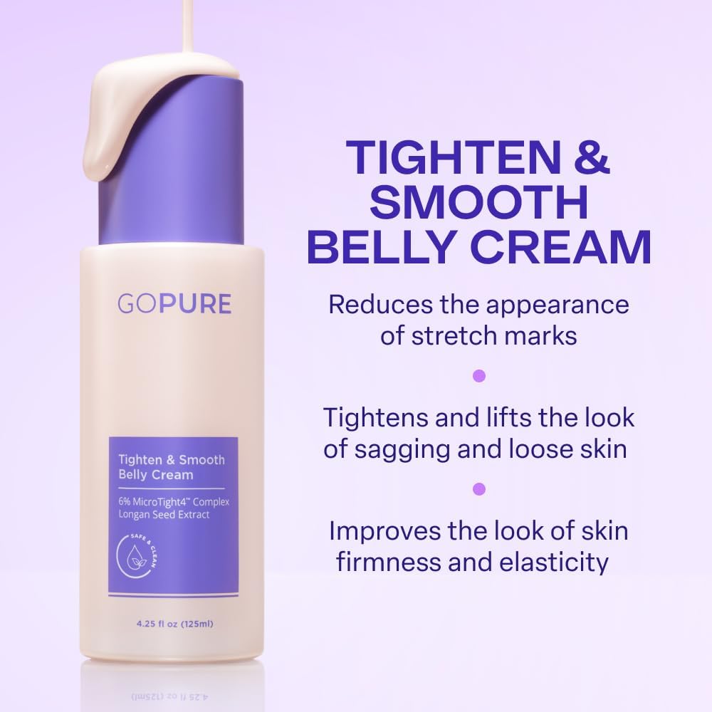 HotGOPURE Tighten & Smooth Belly Cream - Clinically Tested with MicroTight4 Complex to Reduce the Appearance of Cellulite & Stretch Marks - Quick Absorbing for Smoother, Firmer-Looking Skin, 4.25oz