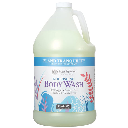 HotGinger Lily Farms Botanicals Nourishing Body Wash, Island Tranquility, 100% Vegan & Cruelty-Free, Green Tea Lemongrass Scent, 1 Gallon Refill (128 fl. oz.)