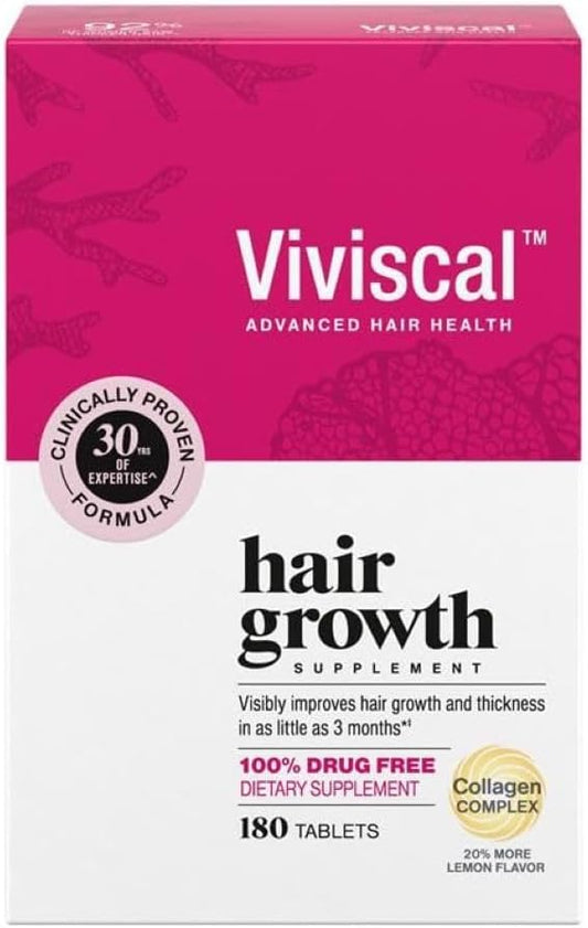 HotViviscal Hair Growth Supplements for Women, Thicker Fuller Hair Support for Thinning Hair and Hair Loss, with Biotin and Marine Collagen, Drug-Free, 180 Tablets, 90-Day Supply