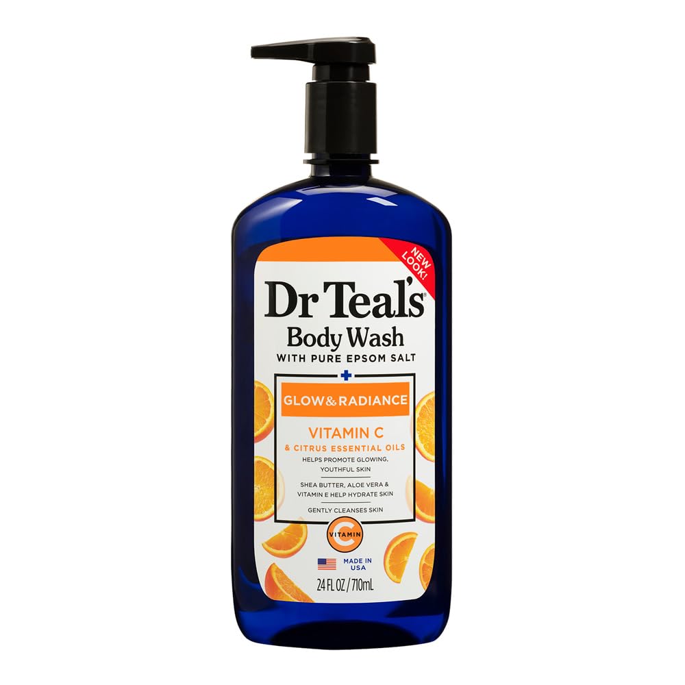 HotDr Teal's Body Wash with Pure Epsom Salt, Glow & Radiance with Vitamin C & Citrus Essential Oils, 24oz (Pack of 2)