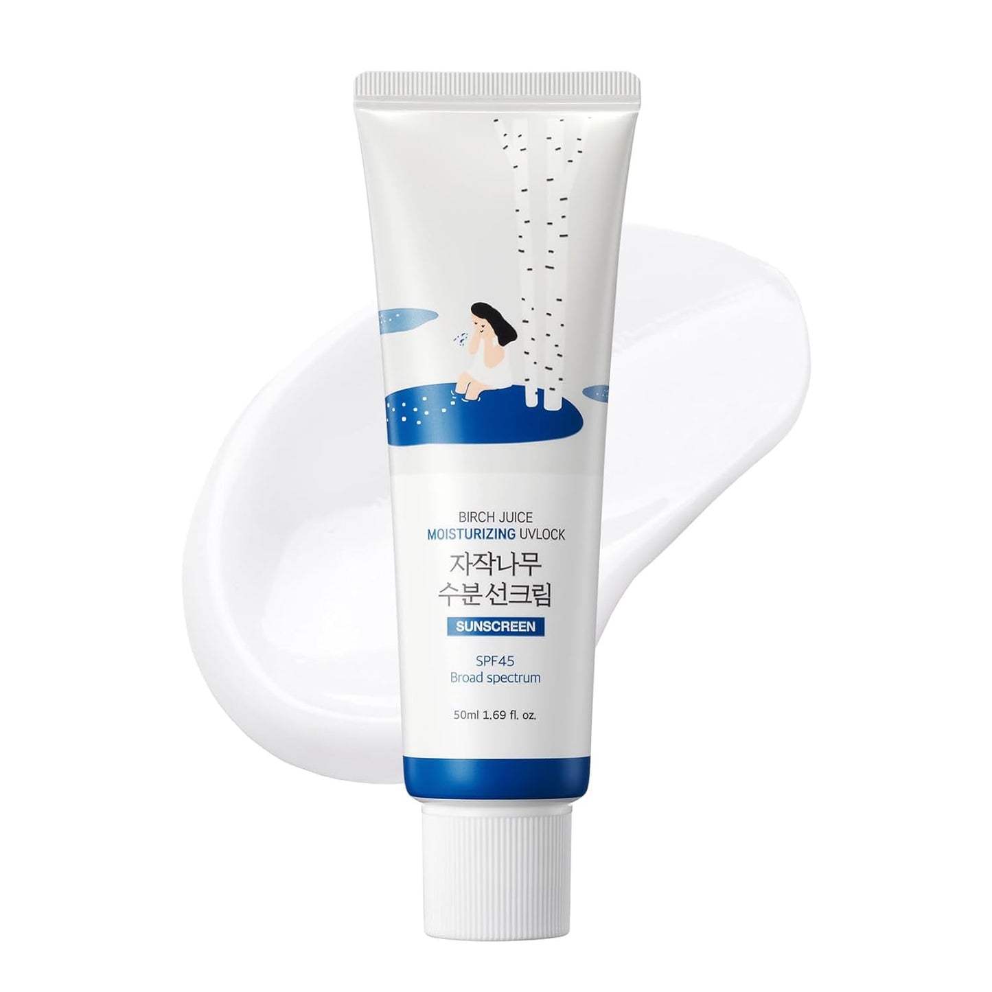HotROUND LAB Birch Juice Moisturizing UV LOCK SPF 45, 1.69 Fl Oz, Hydrating Lotion-like Lightweight Glow Sunscreen for Sensitive Skin, No White Cast, Fragrance-Free, Protector Solar, Korean Sunscreen | Hydrating Glow Lightweight Sunscreen for Sensitive Sk