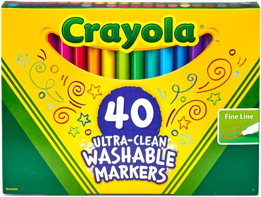 HotCrayola Ultra Clean Fine Line Washable Markers (40ct), School Supplies, Classroom Teacher Must Haves, Homeschool Essentials, Gifts for Kids, Ages 3, 4, 5