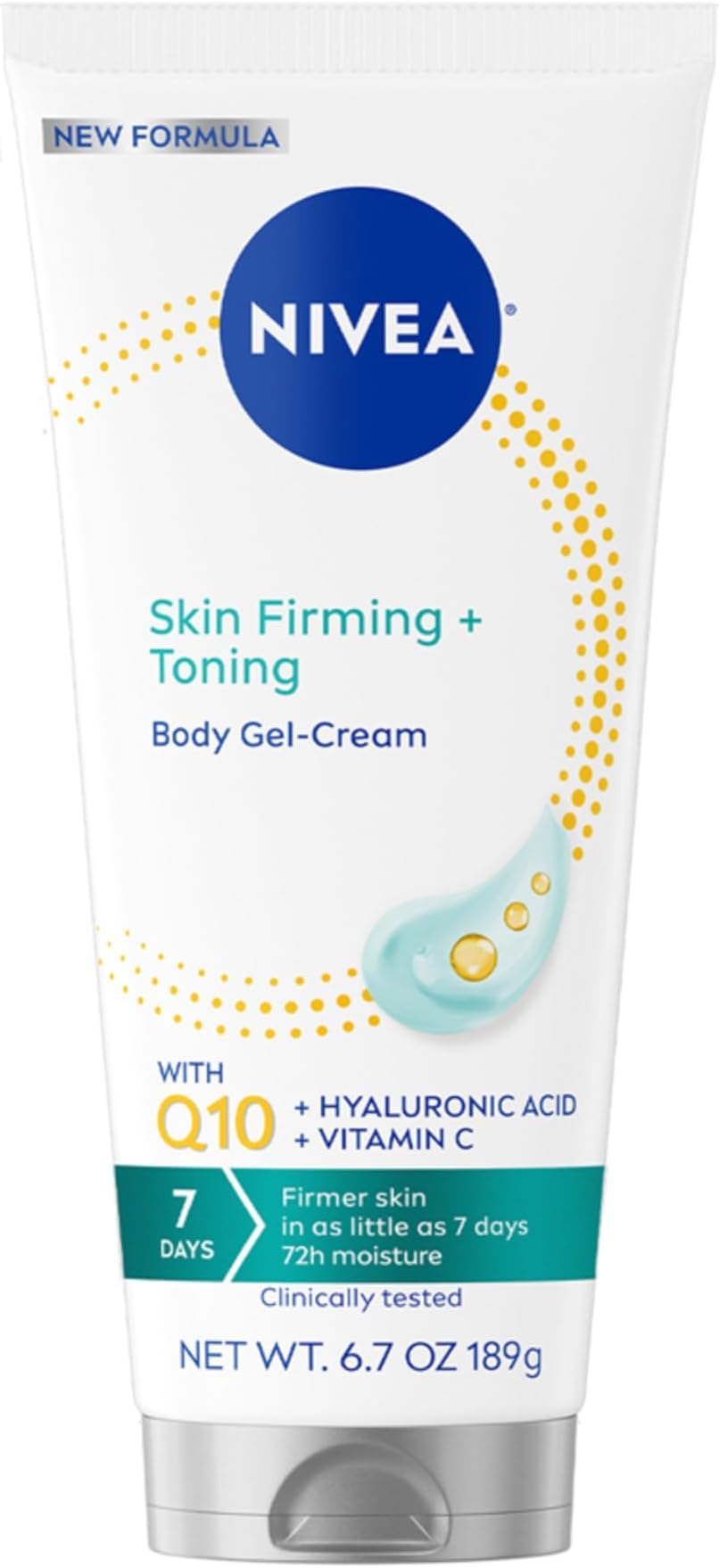 HotNIVEA Skin Firming & Toning Body Gel Cream with Q10, Hyaluronic Acid and Vitamin C, Clinically Tested Skin Firming & Toning Cream, 72-Hour Moisture, 6.7 Oz Tube