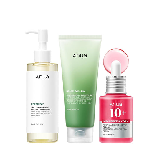 HotAnua 3-Step Glass Skin Beginner Set, Oil Cleanser and Face Wash with Facial Serum, Double Cleansing Daily Routine with Niacinamide, Korean Skin Care Set