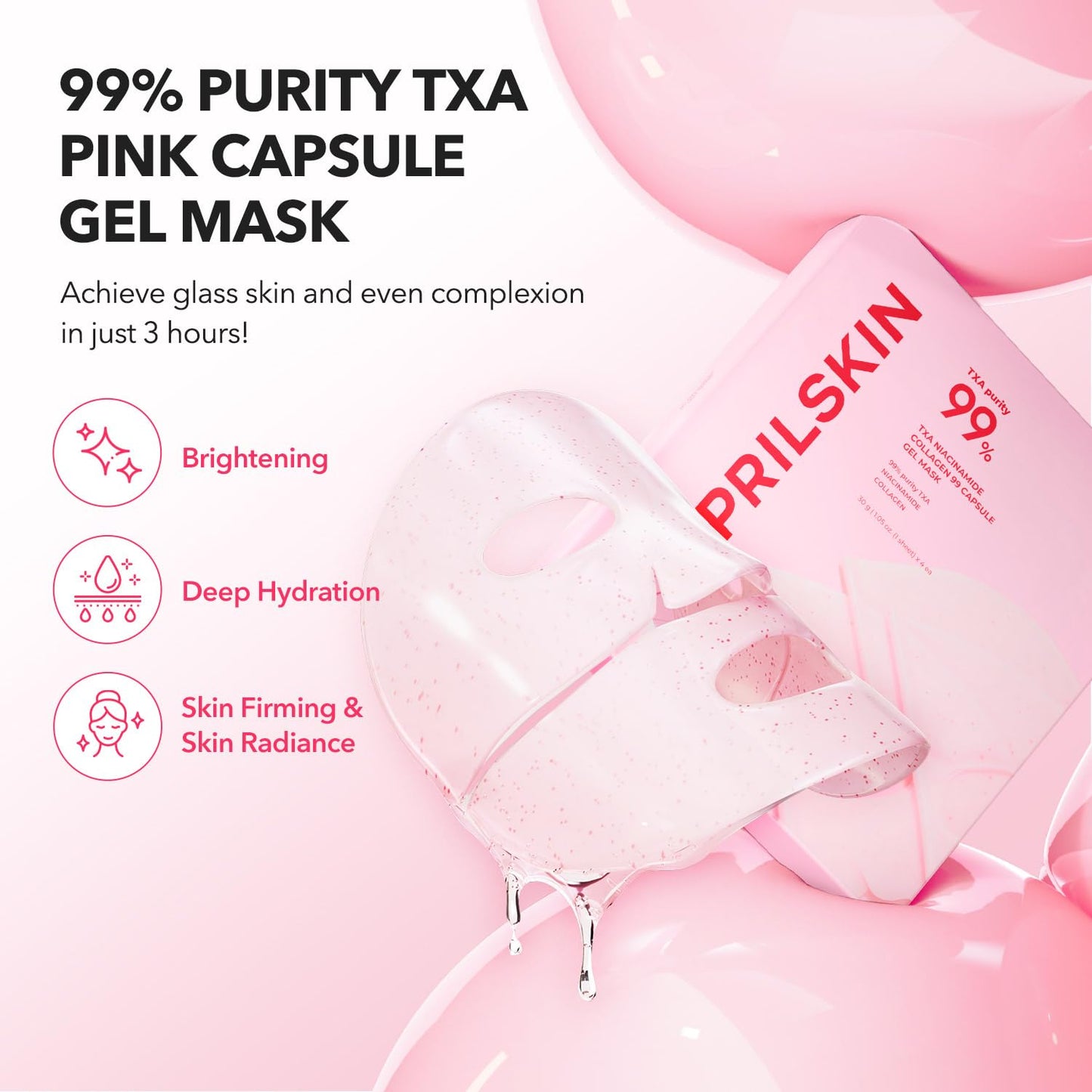 HotAPRILSKIN TXA Pink Capsule Gel Mask | Overnight Face Mask for Glass Glow Skin I 99% High-Purity Tranexamic Acid 3 for uneven skin tone I Elasticity, Hydrating and Firming I Korean Skincare I 30g x 4ea