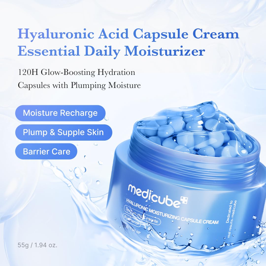 Hotmedicube Capsule Cream with Hyaluronic Acid | 120H Lasting Hydration, Barrier Care, Calming Daily Facial Moisturizer For All Skin Types | Panthenol & Ceramides | Korean Skincare, 1.94 oz