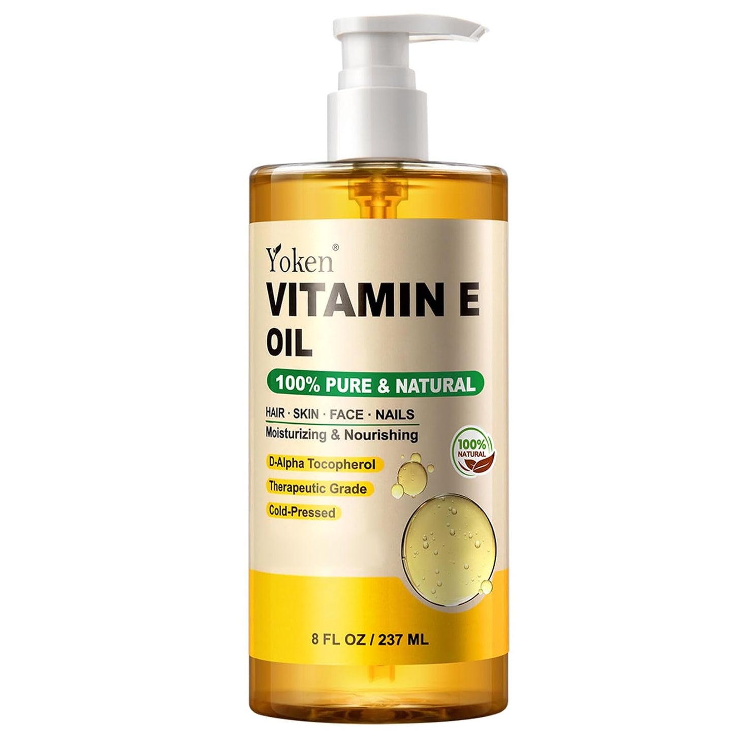 HotYoken Vitamin E Oil for Skin Face Body 8 Oz Cold Pressed Vitamine Body oils | Pure D-Alpha Tocopherol Liquid Nails Vit e Women Moisturizing Dry Skin Unscented Carrier Oil Hydrate Hexane Free After Shower
