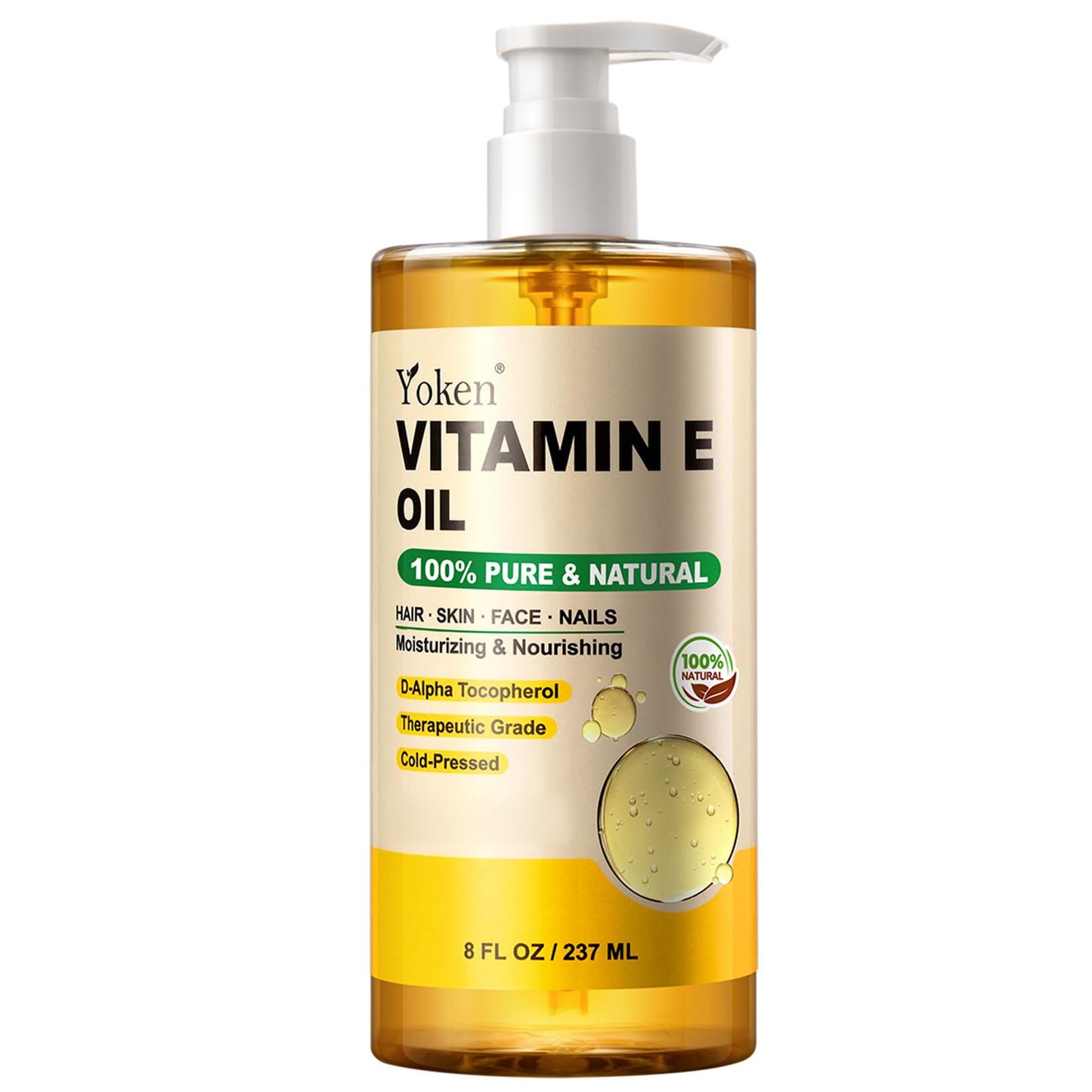 HotYoken Vitamin E Oil for Skin Face Body 8 Oz Cold Pressed Vitamine Body oils | Pure D-Alpha Tocopherol Liquid Nails Vit e Women Moisturizing Dry Skin Unscented Carrier Oil Hydrate Hexane Free After Shower