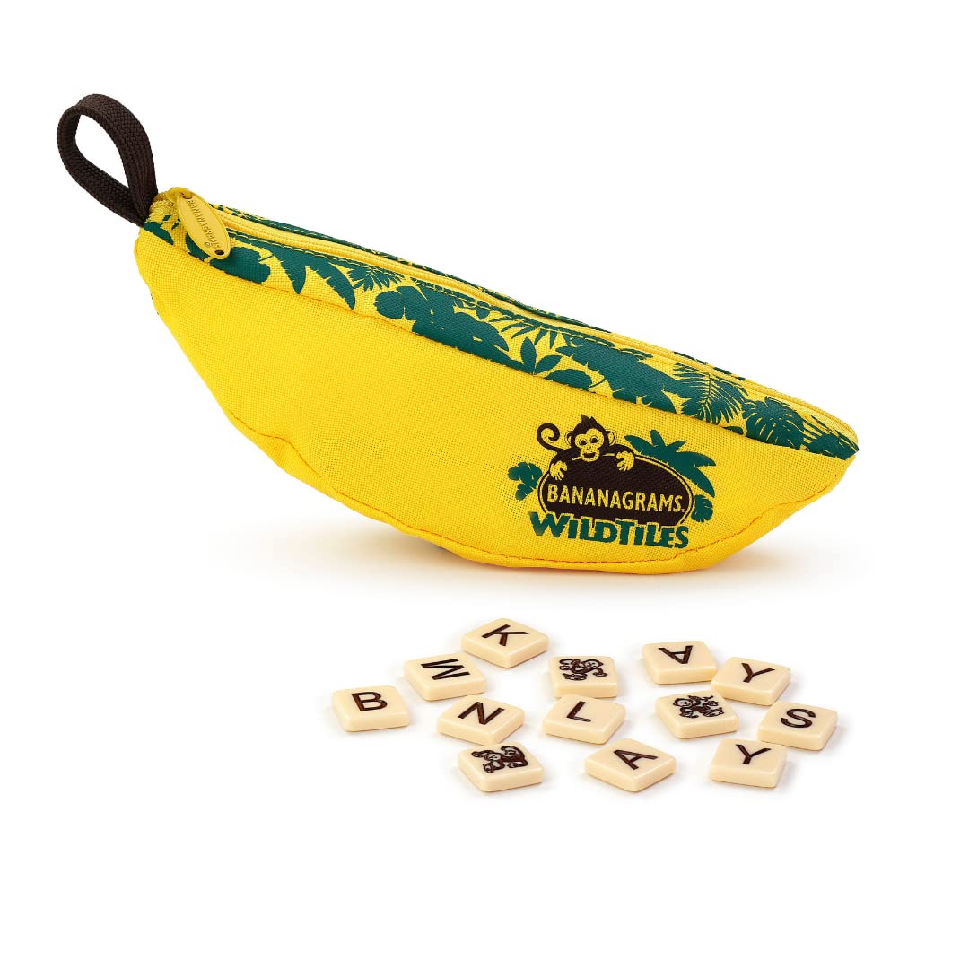 HotBananagrams Classic Word Game, 144 Tiles in Banana Pouch, Travel Game | Fast-paced spelling & anagram game for 1-8 players; portable pouch, educational wordplay for kids and adults ages 7+