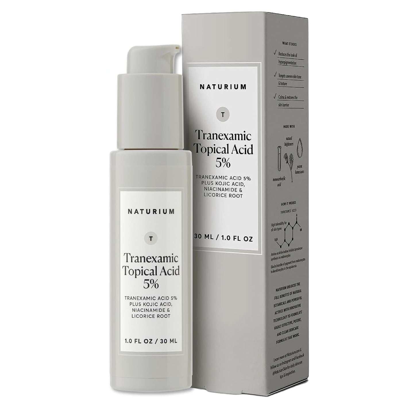 HotNaturium Tranexamic Topical Acid 5%, Face & Skin Care, with Kojic Acid, Niacinamide & Licorice Root, 1 oz