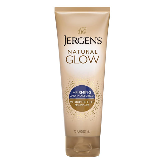 HotJergens Natural Glow + Firming Daily Moisturizer Medium to Tan Skin Tones 7.5oz | Gradual Sunless Tanner, Collagen and Elastin, Firms Skin, Reduces Cellulite, Daily Moisturizer, Medium to Deep Skin Tone