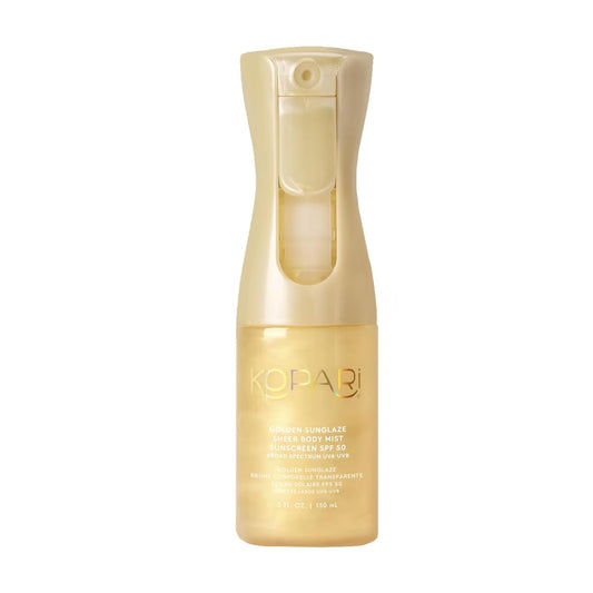 HotKopari Golden Sunglaze Sheer Body Mist Sunscreen SPF 50, Infused with Shimmering Body Oil, Hydrating Mist, Hydrates, Brightens, Gives Skin a Glowy Finish, Lightweight, Fast-Absorbing.