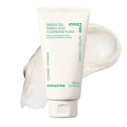 Hotinnisfree Green Tea Amino Acid Cleansing Foam, Sulfate-Free Hydrating Korean Face Wash, Gentle Lather, pH-Balanced Skincare