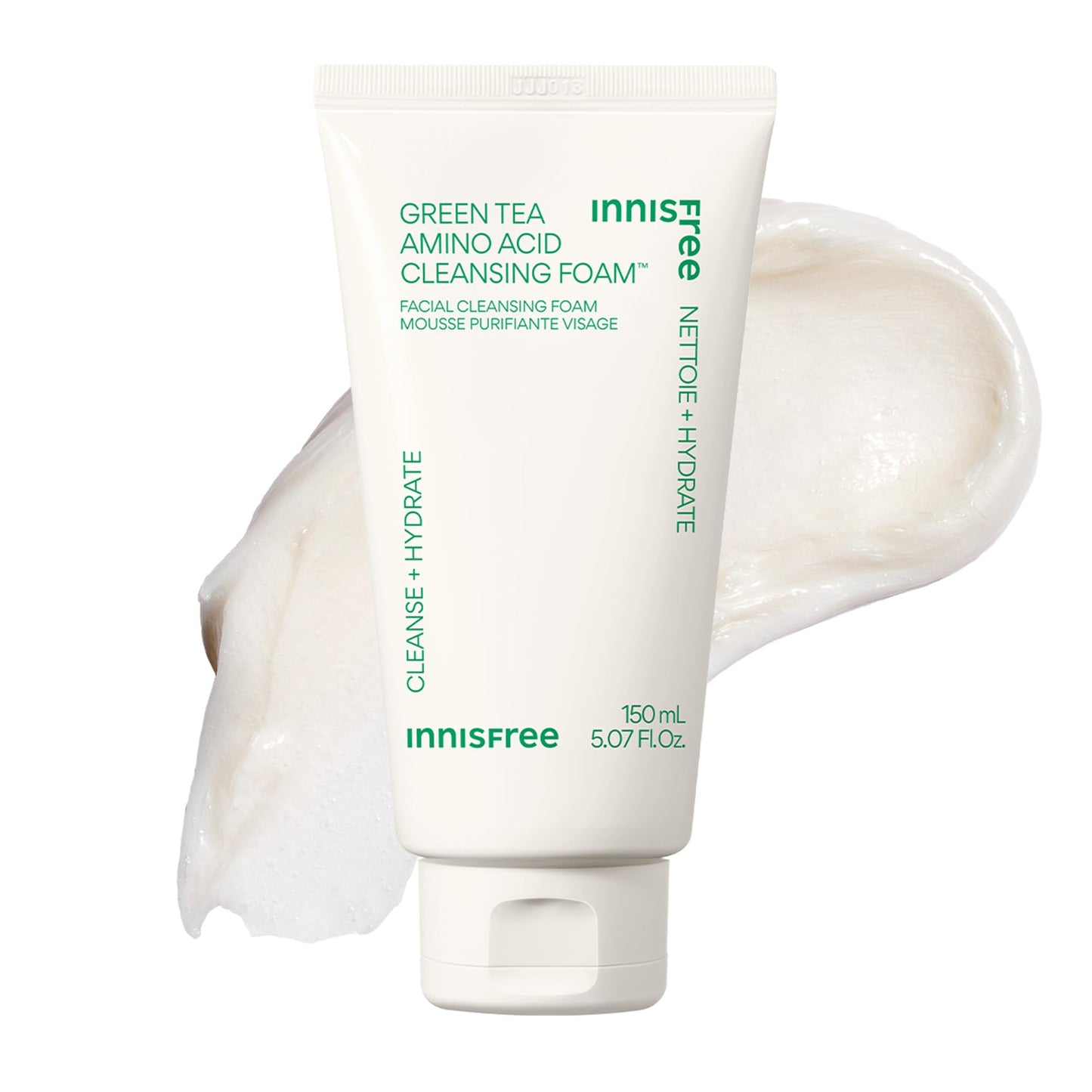 Hotinnisfree Green Tea Amino Acid Cleansing Foam, Sulfate-Free Hydrating Korean Face Wash, Gentle Lather, pH-Balanced Skincare