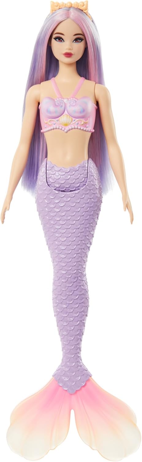 Hot Barbie Mermaid Doll with Pink & Lilac Fantasy Hair & Headband Accessory, Toy with Shell-Inspired Bodice & Lavender Tail