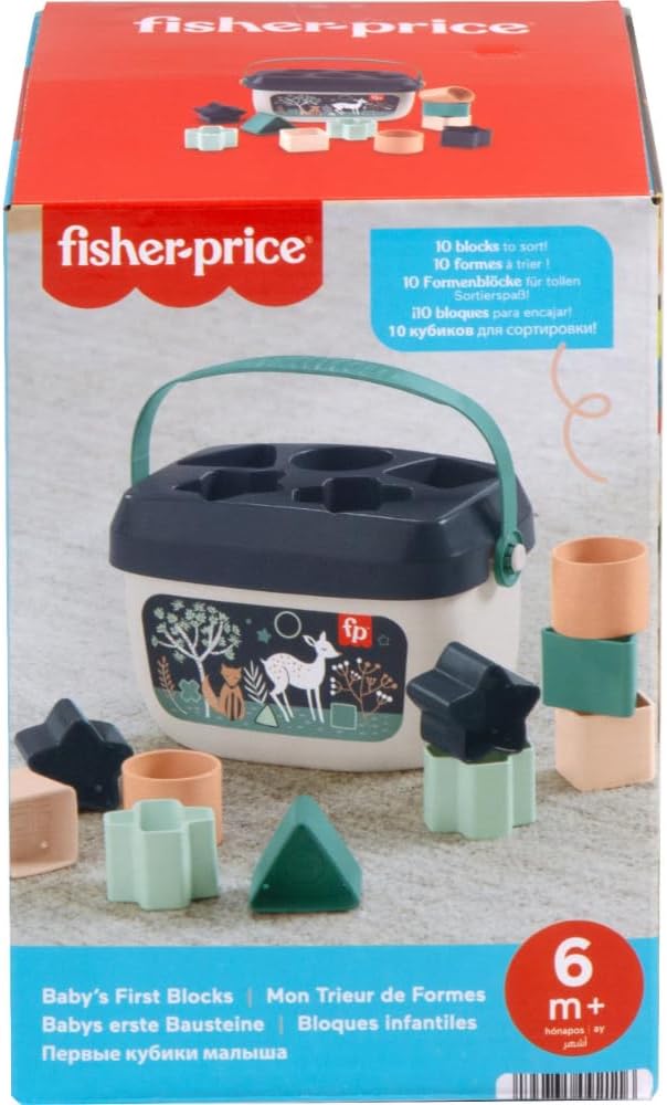 HotFisher-Price Baby’s First BlocksToy Set, Navy Fawn | Stacking Toy, 10 Shapes & Storage Bucket, Sorting Play, Infants Ages 6+ Months (Amazon Exclusive)