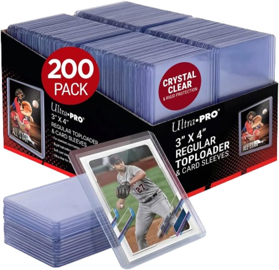 HotUltra Pro Toploaders and Card Sleeves Bundle – 3" x 4" Clear Regular Toploaders & Soft Penny Sleeves for Standard Size Cards – Hard Plastic Card Protectors for Collectible Trading Cards – 200 Pack