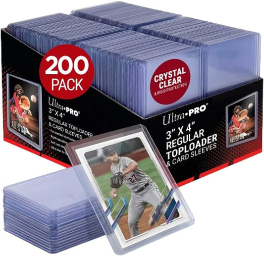 HotUltra Pro Toploaders and Card Sleeves Bundle – 3" x 4" Clear Regular Toploaders & Soft Penny Sleeves for Standard Size Cards – Hard Plastic Card Protectors for Collectible Trading Cards – 200 Pack