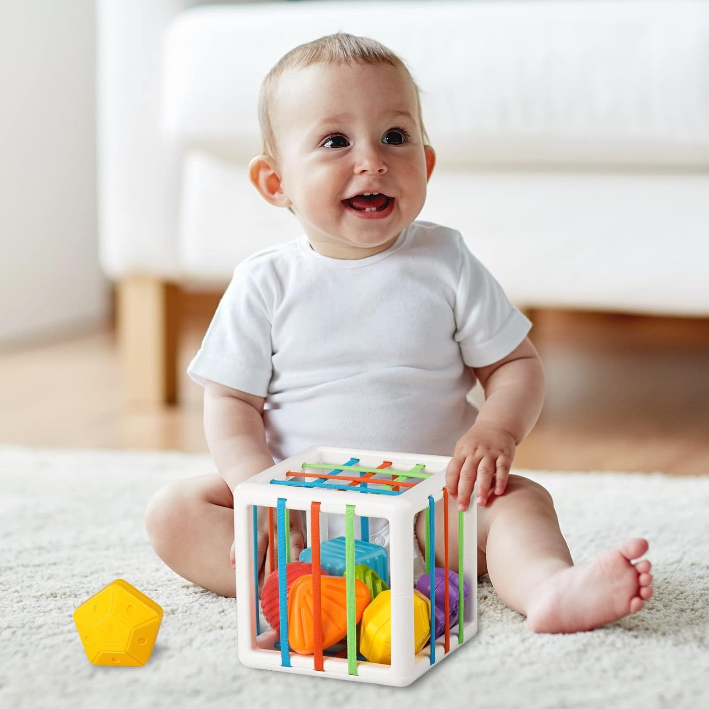Hot Aprilwolf Montessori Toys for 1 Year Old, Cube & 6 Sensory Shape Blocks, Baby Toys 12-18 Months, Developmental Infant Birthday Gifts for Learning Toddler Age 1 2 3