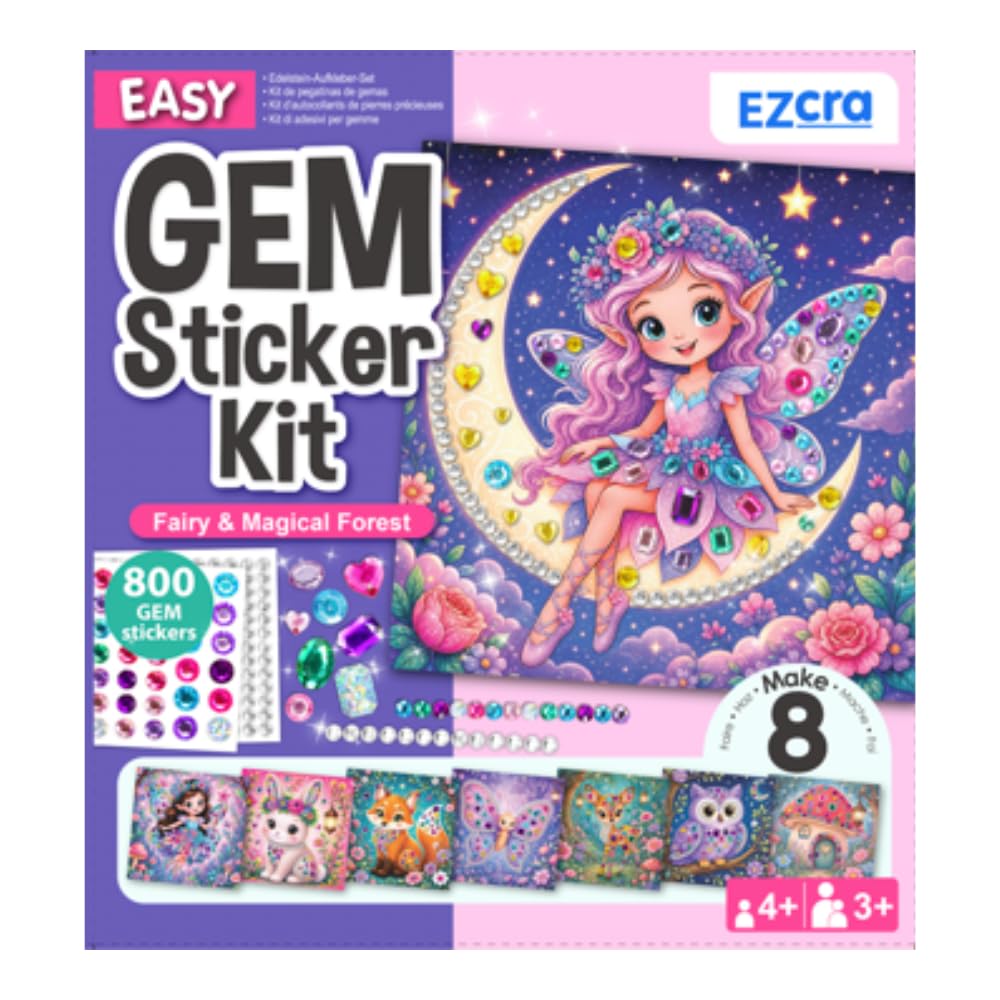 HotEZCRA Gem Sticker Kit for Kids - 990+ Stickers, 8 Unicorn Princess Themes | Diamond Art Stickers and Gem Craft Set. Mess-Free and DIY Arts and Crafts. Birthday and Holiday Gift for Girls Ages 3-8.