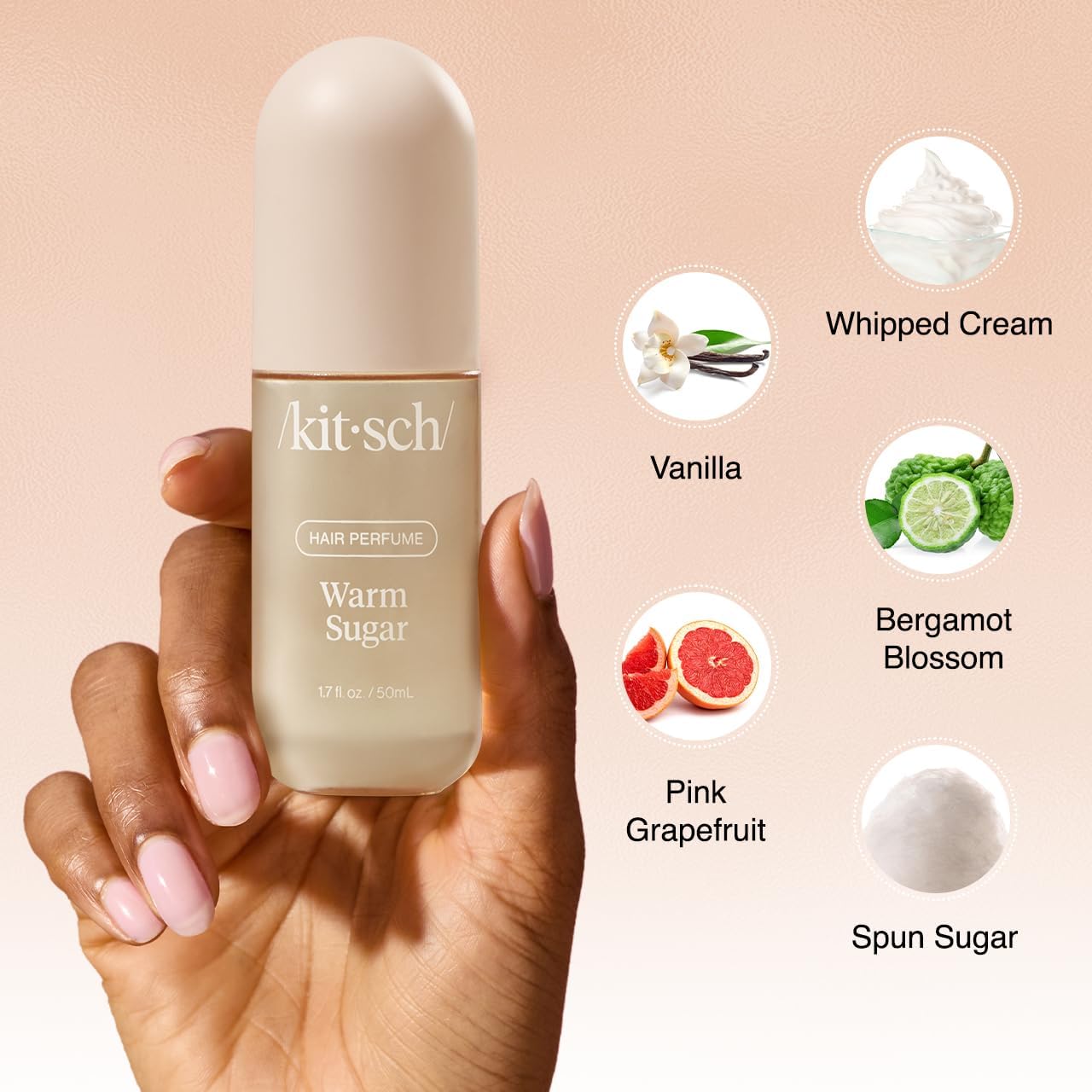 HotKitsch Hair Perfume for Women - Warm Sugar, 50mL | Clean, Deodorizing & Patented Odor-Eliminating Technology Hair Spray & Body Mist | Freshen Hair, Body & Pillows