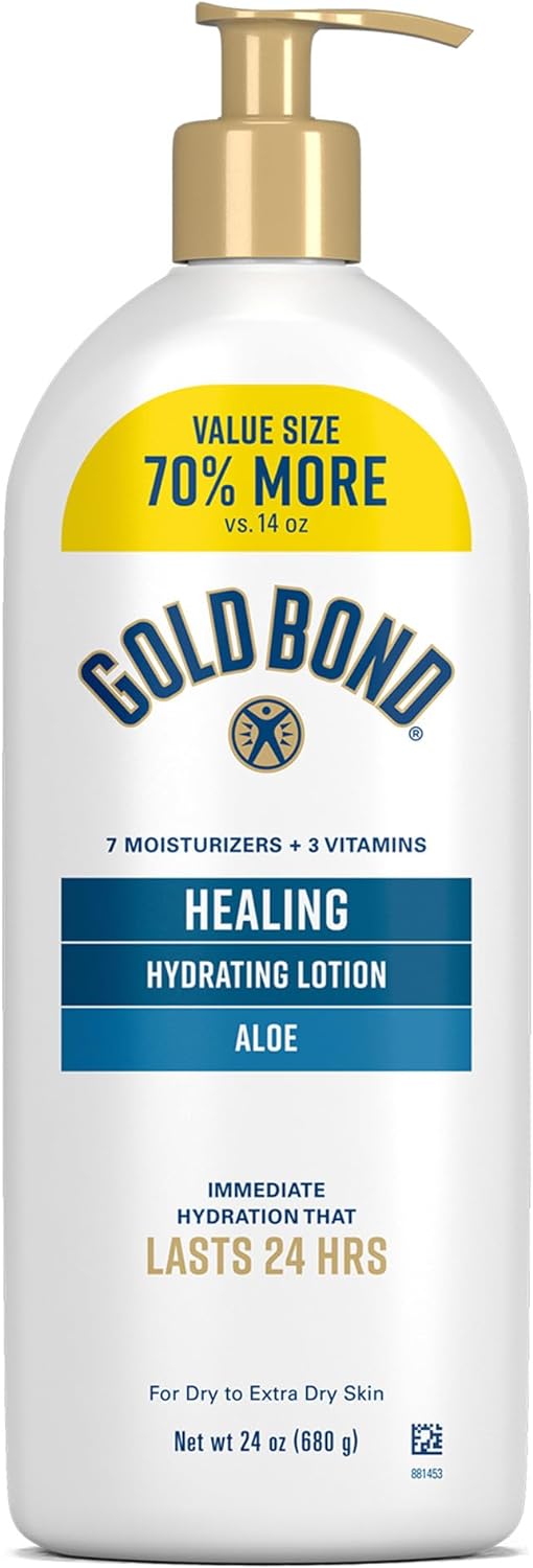HotGold Bond Healing Hydrating Body Lotion with Aloe, Moisturizer for Dry to Extra Dry Skin, 24-HR Hydration to Soothe & Comfort, Non-Greasy, Dermatologist-Tested, Light Scent, 24 Oz Family Size Pump