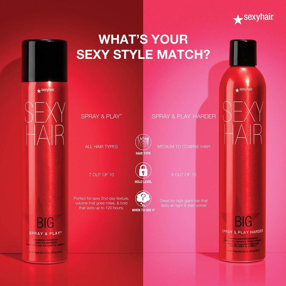 HotSexyHair Big Spray & Play Harder Firm Volumizing Hairspray | All Day Hold and Shine | Up to 72 Hour Humidity Resistance