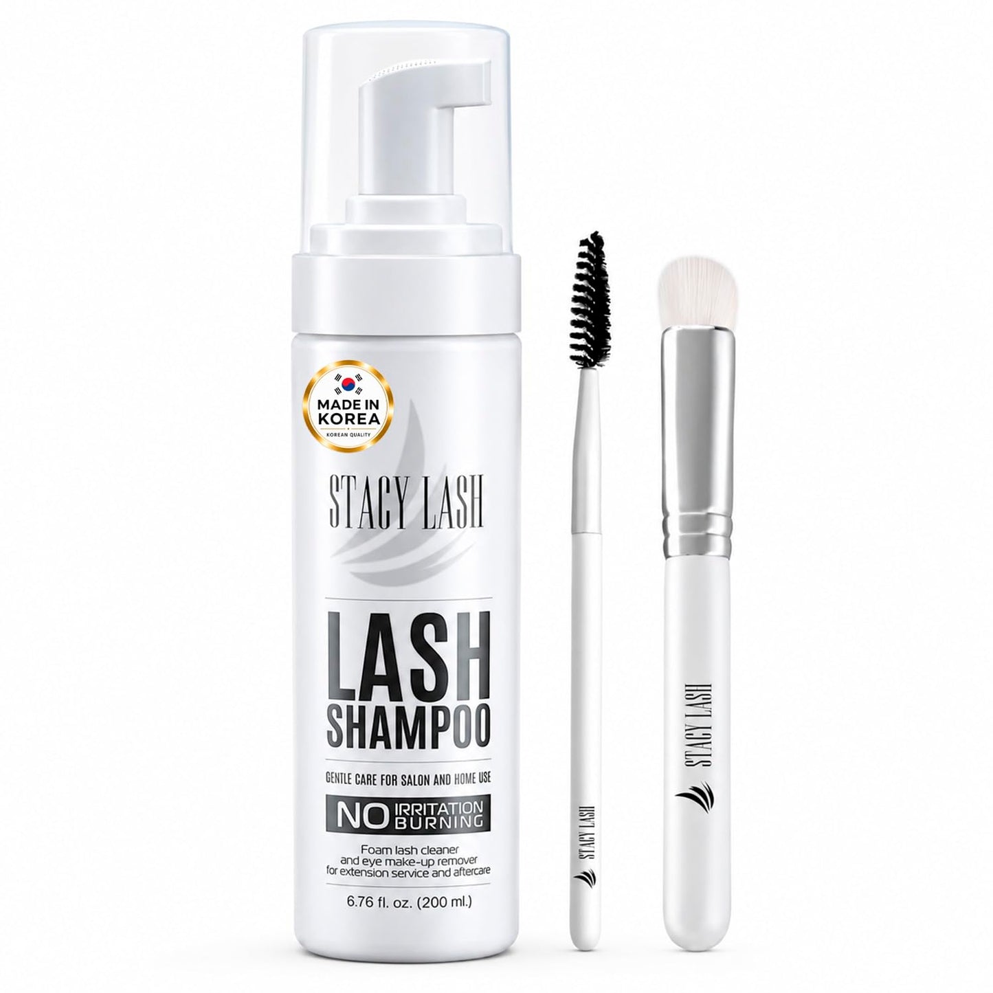 HotSTACY LASH Eyelash Extension Shampoo + Brush / 1.69 fl.oz / 50ml / Korean Makeup Remover/Eyelid Foaming Cleanser/Wash for Extensions & Natural Lashes/Supplies for Professional & Home Use