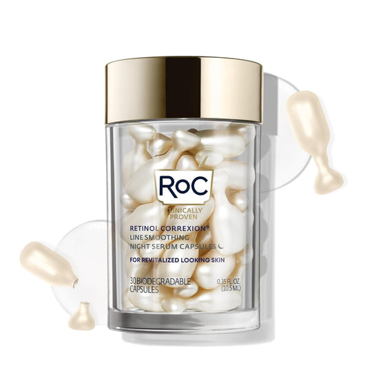 HotRoC Retinol Correxion Anti-Aging Wrinkle Night Serum, Retinol Serum for Face, Daily Treatment for Fine Lines, Post Acne Scars, 30 Capsules, Unscented, 0.35 Fl Oz