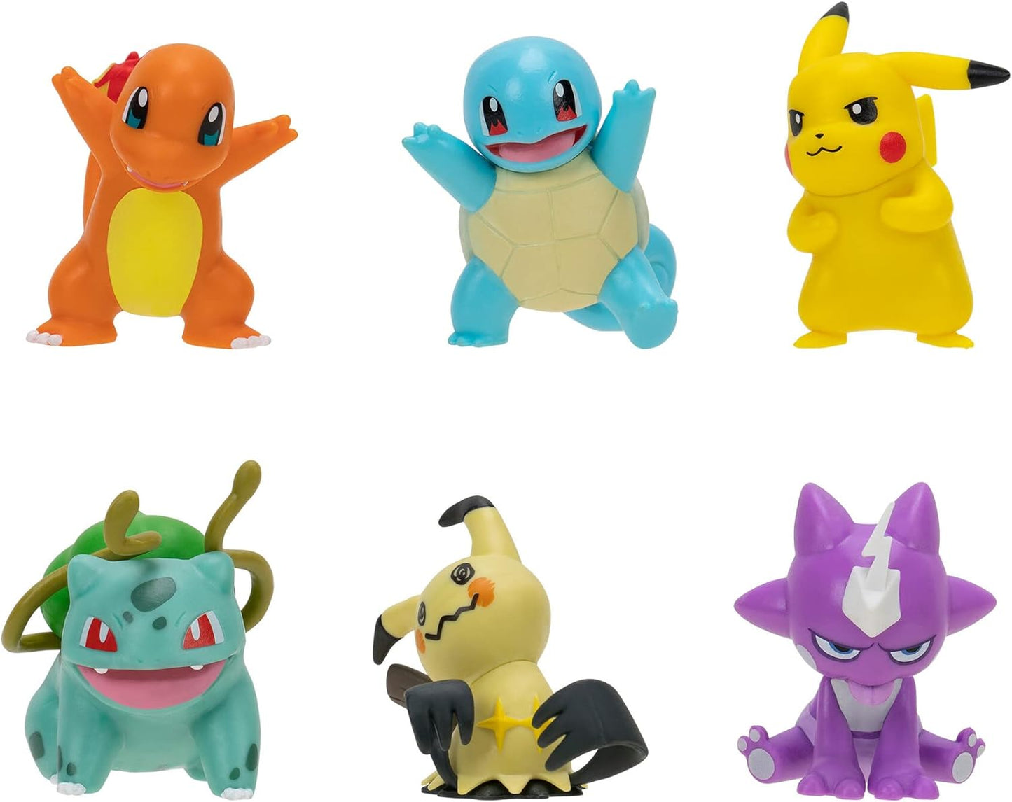 Hot Pokémon Battle Figure 6 Pack-Features 2-Inch Pikachu, Squirtle, Charmander, Bulbasaur, Mimikyu & Toxel-Authentic Details