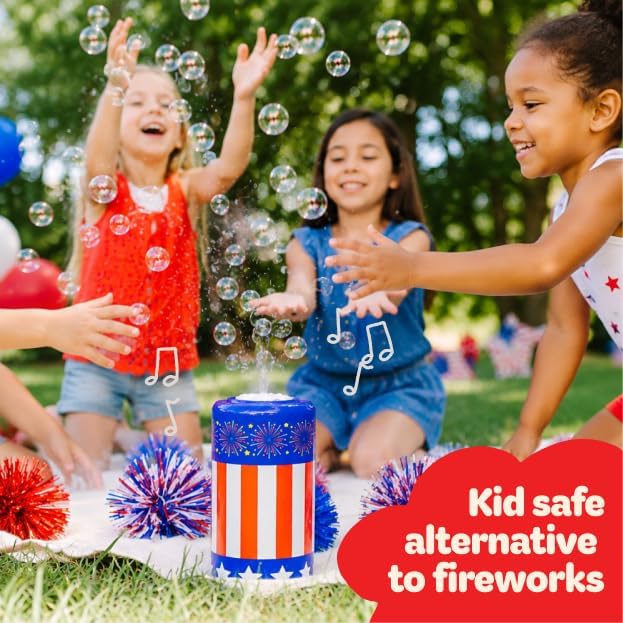 Hot Move2Play Bubble Blower | Bubble Machine | Bubble Toy for Toddlers, Boys and Girls | Indoor & Outdoor | Birthday Party | Summer Fun | Gift for Girls 1, 2, 3, 4+ Years Old (4th of July) (Fireworks)