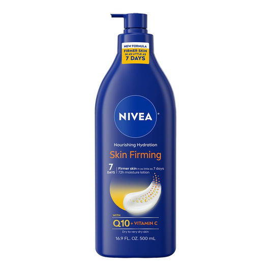 HotNIVEA Nourishing Hydration Skin Firming Body Lotion with Q10 and Vitamin C, 72-Hour Body Moisturizer for Dry to Very Dry Skin, 16.9 Fl Oz Pump Bottle