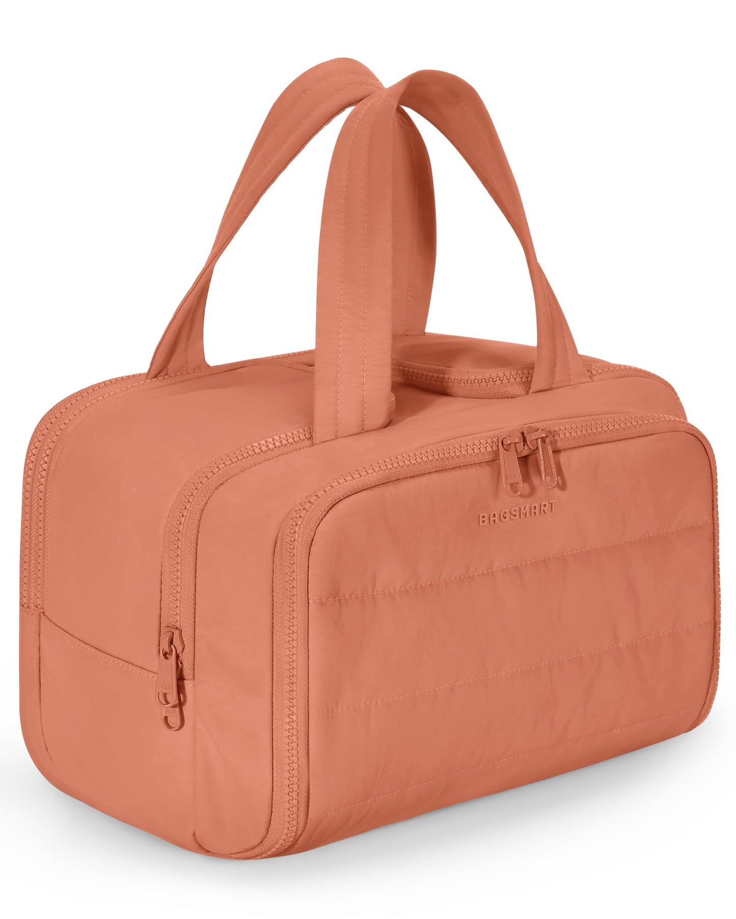 HotBAGSMART Travel Toiletry Bag, Lightweight Large Wide-open Travel Bag for Women, Puffy Cosmetic Makeup Bag Organizer with Handle for Accessories,Essentials, Toiletries, Dark Pink
