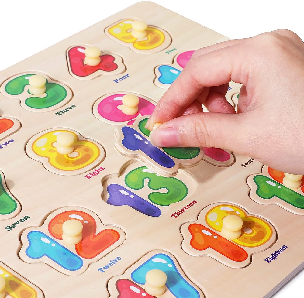 Hot GRINNNIE Wooden Peg Puzzle for Toddlers, 6 Pack Toddler Puzzles Set for 3 4 5 Years Old (Alphabet Number Shape Animal Dinosaur Vehicle), Preschool Education Learning Puzzle Toys for Girls and Boys