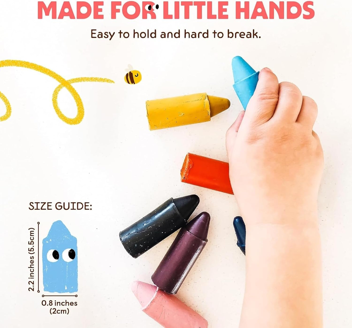 HotHoneysticks 100% Pure Beeswax Crayons (12 Pack) - Non Toxic Crayons for Toddlers 1-3, Safe for Baby from 1 Year Old Plus, Handmade with Natural Beeswax and Food-Grade Colors, Eco Friendly