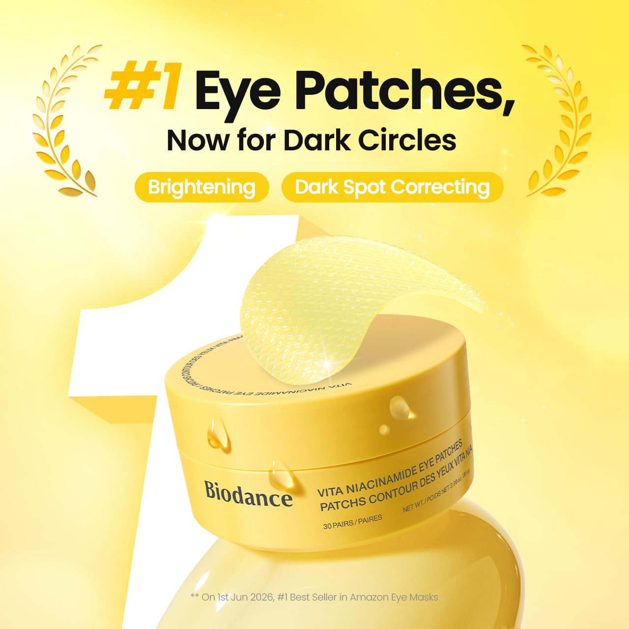 HotBIODANCE Vita Niacinamide Eye Patches, Dark Circles & Dull Spot Patches for Face, Under Eye Mask for Uneven Skin Tone, Travel Essentials & Self Care Gifts for Women, Korean Skin Care (60 Count)