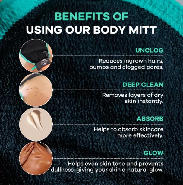 HotDermasuri - Deep Exfoliating Glove - Korean Exfoliating Mitt & Body Scrubber - Keratosis Pilaris Treatment Scrub - Self Tanner Mitt & Ingrown Hair Exfoliator - Shower Gloves for Women & Men - (1 Pack)