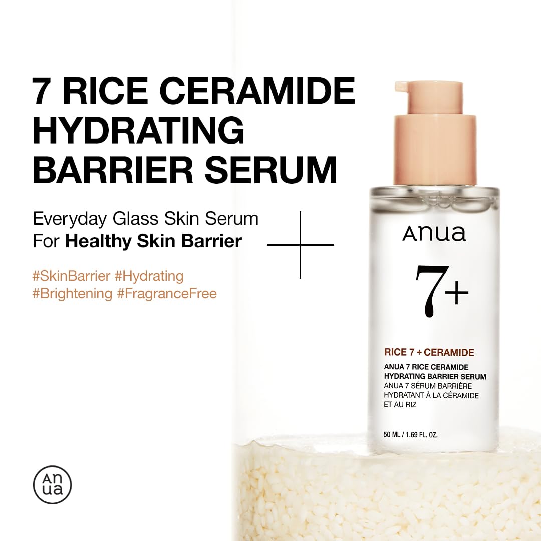 HotAnua Rice Ceramide 7 Hydrating Barrier Serum, Moisturizing Face Serum, Non-comodogenic, Hyaluronic Acid, Niacinamide, Lightweight, Fragrance Free, Sensitive Dry Skin, Korean Skincare, 1.69 fl oz