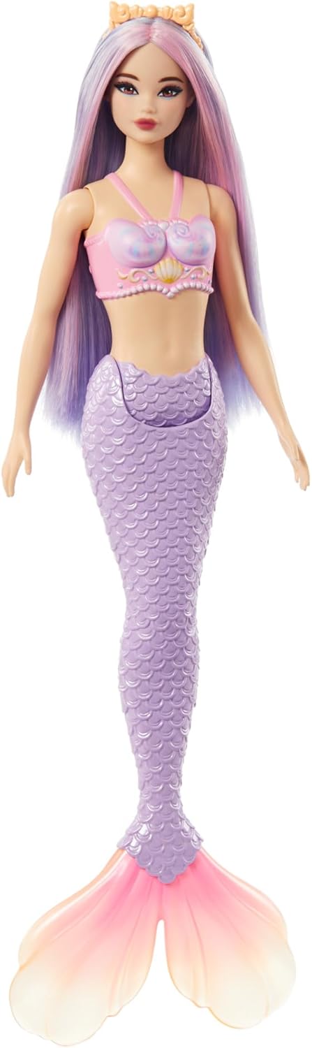 Hot Barbie Mermaid Doll with Pink & Lilac Fantasy Hair & Headband Accessory, Toy with Shell-Inspired Bodice & Lavender Tail