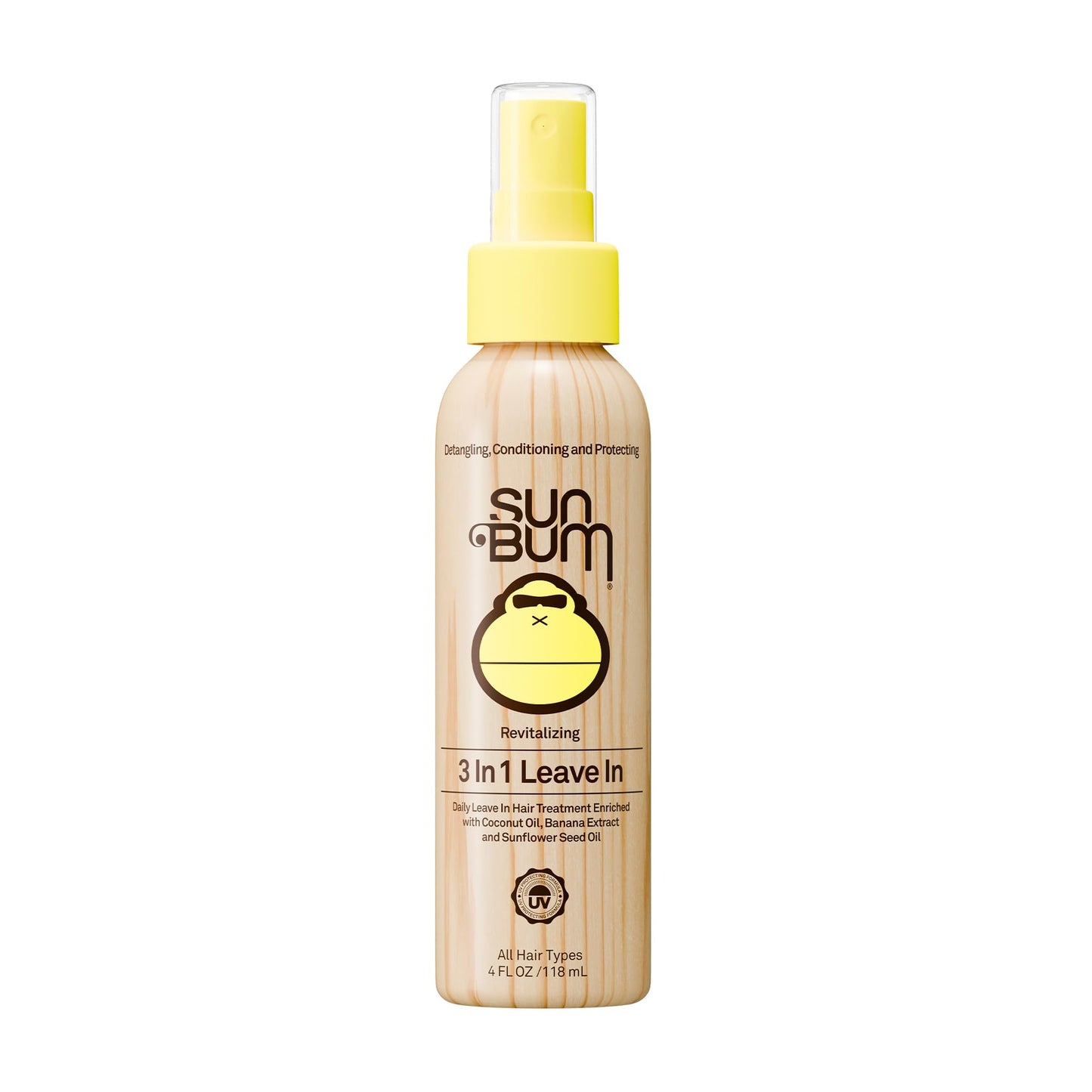 HotSun Bum Revitalizing 3 in 1 Leave In Conditioner - Anti Frizz Detangler - Color Friendly with UV Protection - Enriched with Coconut Oil and Banana - 4 oz