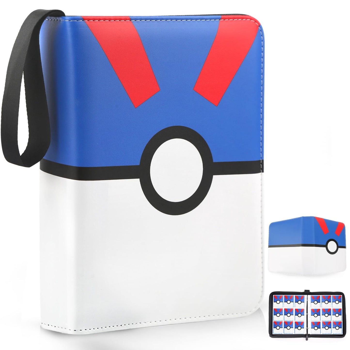 Hot Card Binder 4 Pocket, Trading Card Holder Fits 400 Cards With 50 Removable Sleeves, Portable Collection Card Ablum, Game Card Case book With Zipper for Gift, Red